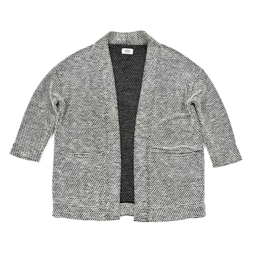 Marine Layer Birdseye Oversized Cardigan Sweater Black & White Textured Medium